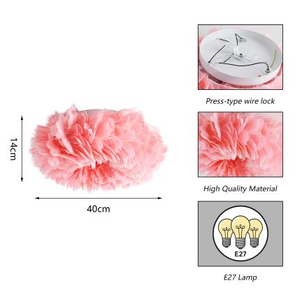Brilagi - Loftlampe FEATHER 3xE27/40W/230V Ø 40 cm rosa