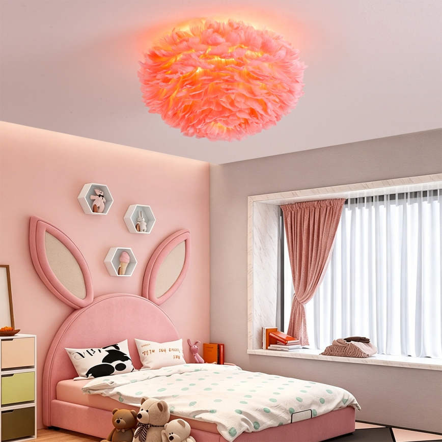 Brilagi - Loftlampe FEATHER 3xE27/40W/230V Ø 50 cm lyserød