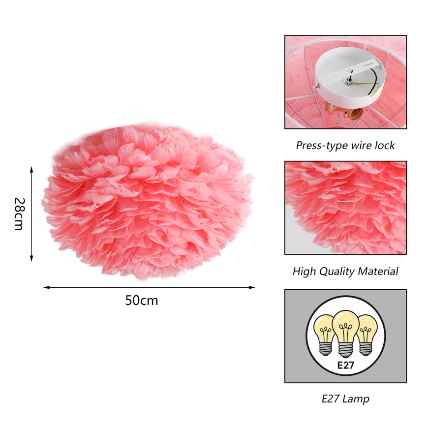 Brilagi - Loftlampe FEATHER 3xE27/40W/230V Ø 50 cm lyserød