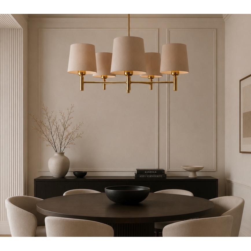 Brilagi - Loftlampe med stang MONTE 5xE27/60W/230V beige/guld