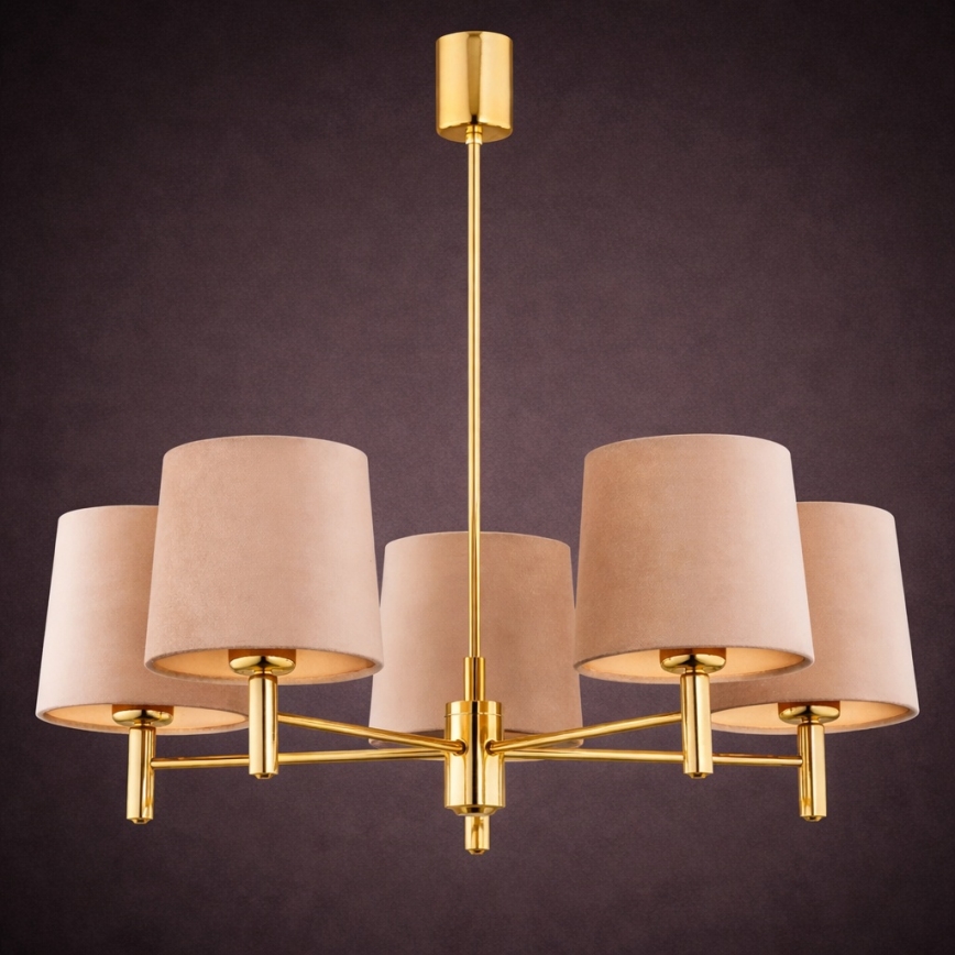 Brilagi - Loftlampe med stang MONTE 5xE27/60W/230V beige/guld