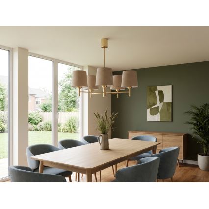 Brilagi - Loftlampe med stang MONTE 5xE27/60W/230V beige/guld
