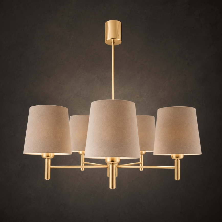 Brilagi - Loftlampe med stang MONTE 5xE27/60W/230V beige/guld