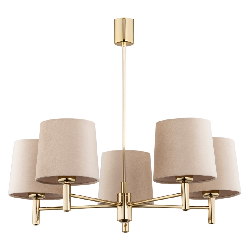 Brilagi - Loftlampe med stang MONTE 5xE27/60W/230V beige/guld