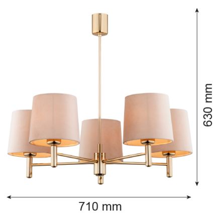 Brilagi - Loftlampe med stang MONTE 5xE27/60W/230V beige/guld