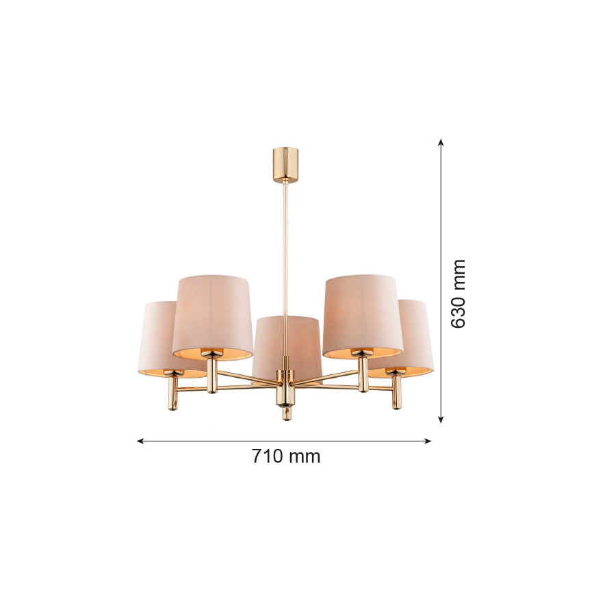 Brilagi - Loftlampe med stang MONTE 5xE27/60W/230V beige/guld