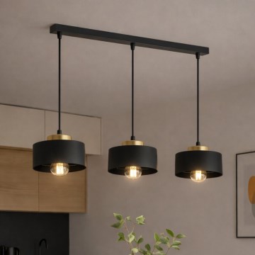 Brilagi - Loftlampe med wireophæng 3xE27/60W/230V sort/guld