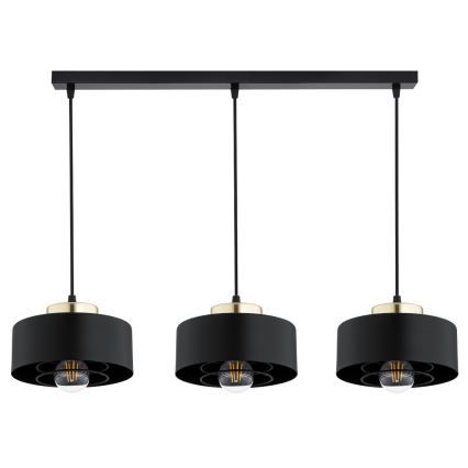 Brilagi - Loftlampe med wireophæng SPRING 3xE27/60W/230V sort/guld
