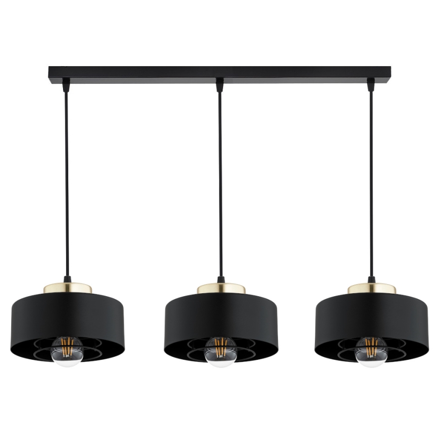 Brilagi - Loftlampe med wireophæng SPRING 3xE27/60W/230V sort/guld