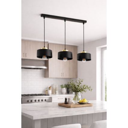 Brilagi - Loftlampe med wireophæng SPRING 3xE27/60W/230V sort/guld