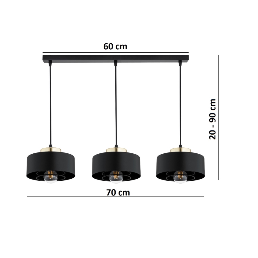 Brilagi - Loftlampe med wireophæng SPRING 3xE27/60W/230V sort/guld