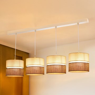 Brilagi - Loftlampe på kabel ROYAL YUTE 4xE27/15W/230V beige/krem/hvid