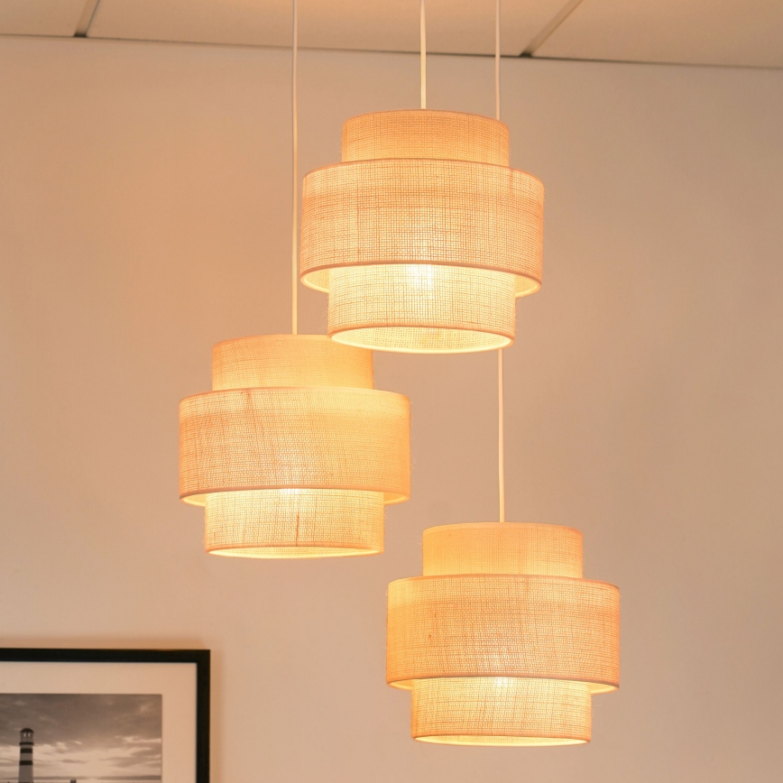 Brilagi - Loftlampe på kabel SPACE YUTE 3xE27/15W/230V creme/hvid