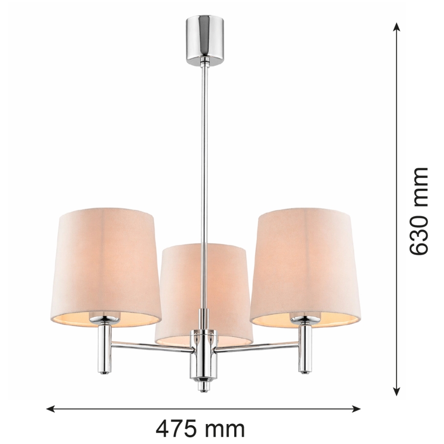 Brilagi - Loftlampe på stang MONTE 3xE27/15W/230V beige/blank krom