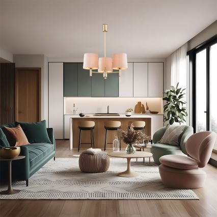 Brilagi - Loftlampe på stang MONTE 3xE27/15W/230V beige/guld