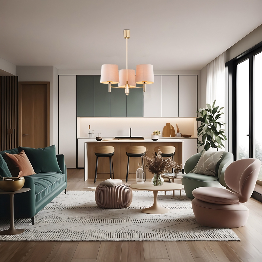 Brilagi - Loftlampe på stang MONTE 3xE27/15W/230V beige/guld