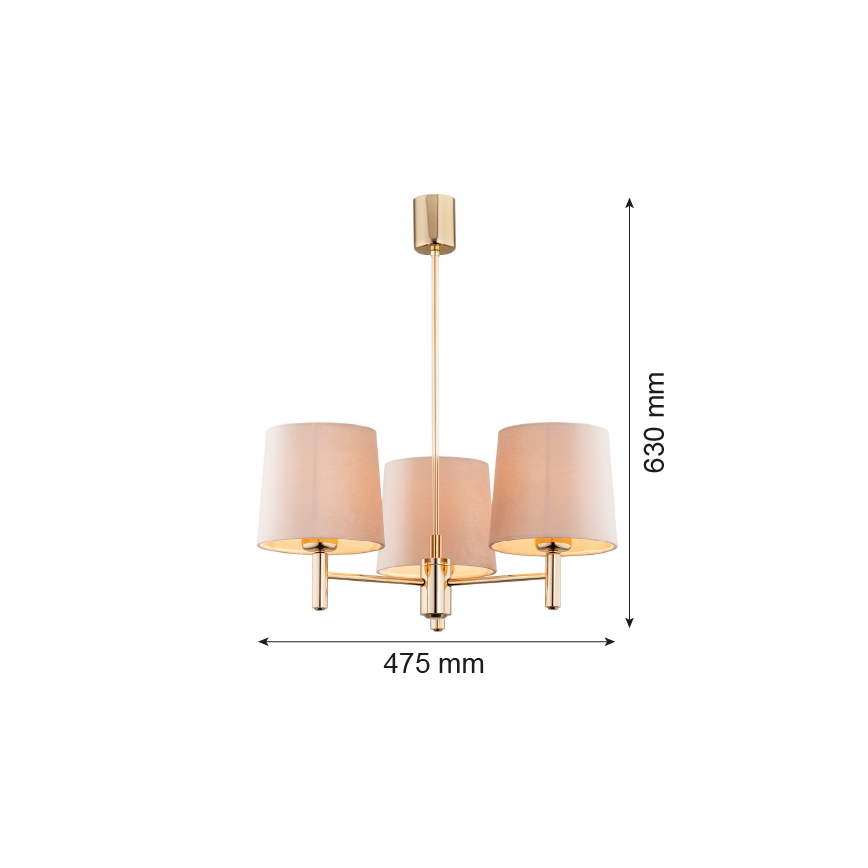 Brilagi - Loftlampe på stang MONTE 3xE27/15W/230V beige/guld