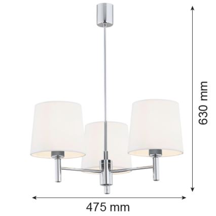 Brilagi - Loftlampe på stang MONTE 3xE27/15W/230V cremefarvet/blank krom
