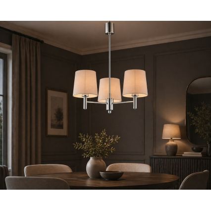 Brilagi - Loftlampe på stang MONTE 3xE27/60W/230V beige/blank krom