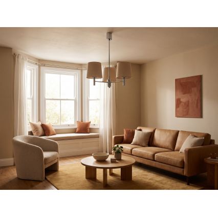 Brilagi - Loftlampe på stang MONTE 3xE27/60W/230V beige/blank krom