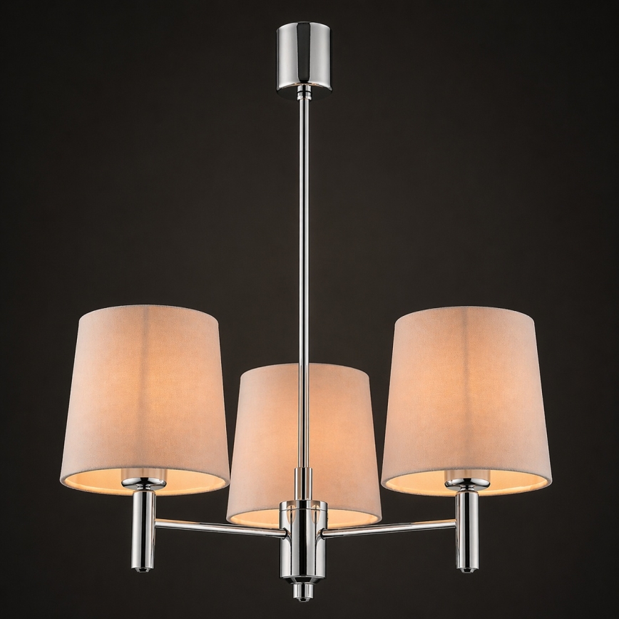 Brilagi - Loftlampe på stang MONTE 3xE27/60W/230V beige/blank krom