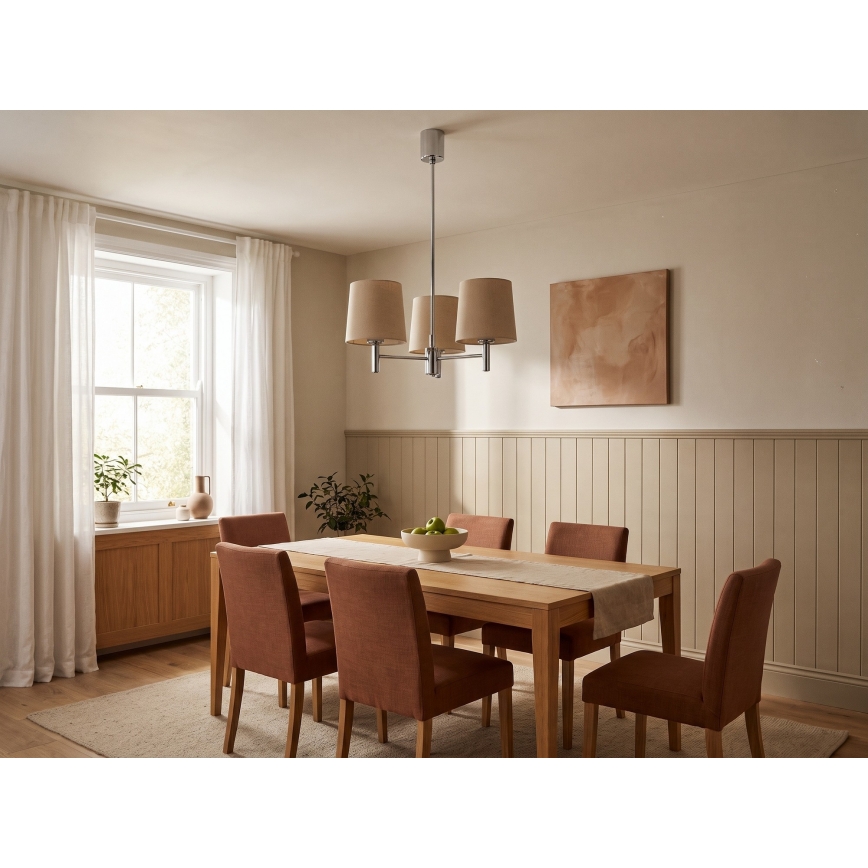 Brilagi - Loftlampe på stang MONTE 3xE27/60W/230V beige/blank krom