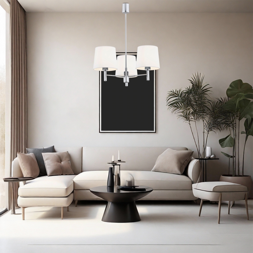 Brilagi - Loftlampe på stang MONTE 3xE27/60W/230V cremefarvet/blank krom