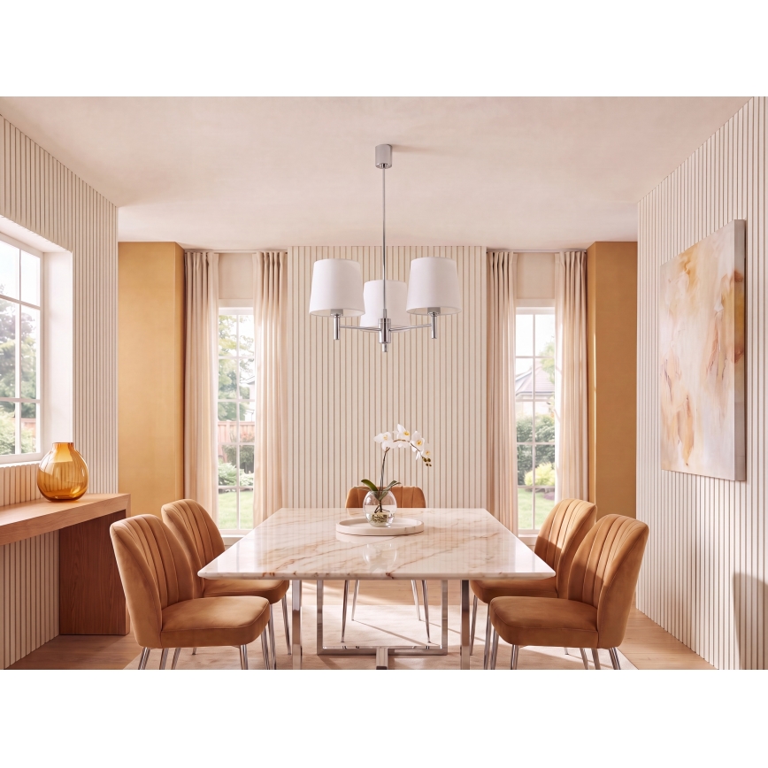 Brilagi - Loftlampe på stang MONTE 3xE27/60W/230V cremefarvet/blank krom
