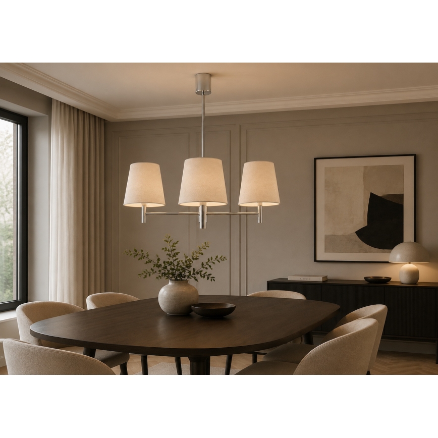 Brilagi - Loftlampe på stang MONTE 3xE27/60W/230V cremefarvet/blank krom