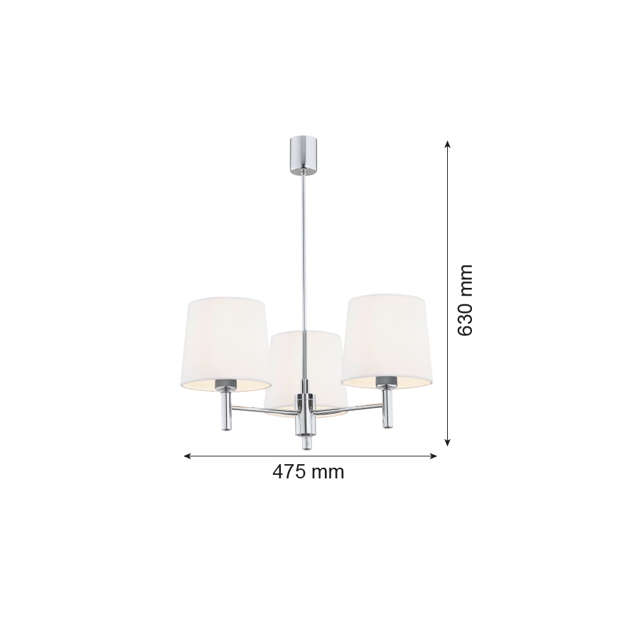 Brilagi - Loftlampe på stang MONTE 3xE27/60W/230V cremefarvet/blank krom