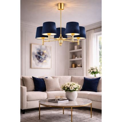 Brilagi - Loftlampe på stang MONTE 5xE27/60W/230V blå/guld
