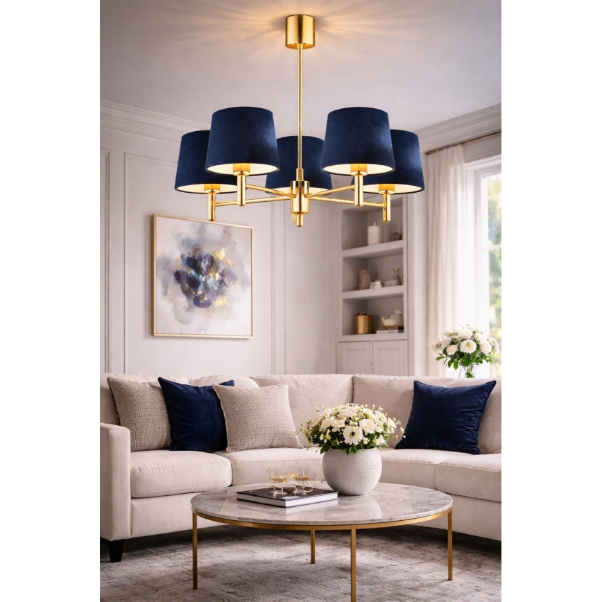 Brilagi - Loftlampe på stang MONTE 5xE27/60W/230V blå/guld