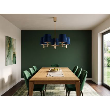 Brilagi - Loftlampe på stang MONTE 5xE27/60W/230V blå/guld