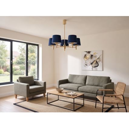 Brilagi - Loftlampe på stang MONTE 5xE27/60W/230V blå/guld