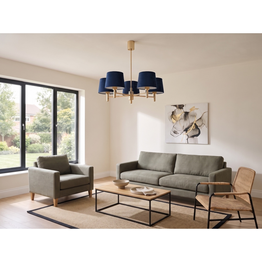 Brilagi - Loftlampe på stang MONTE 5xE27/60W/230V blå/guld