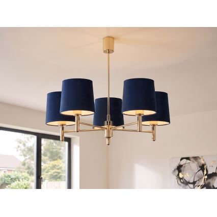 Brilagi - Loftlampe på stang MONTE 5xE27/60W/230V blå/guld