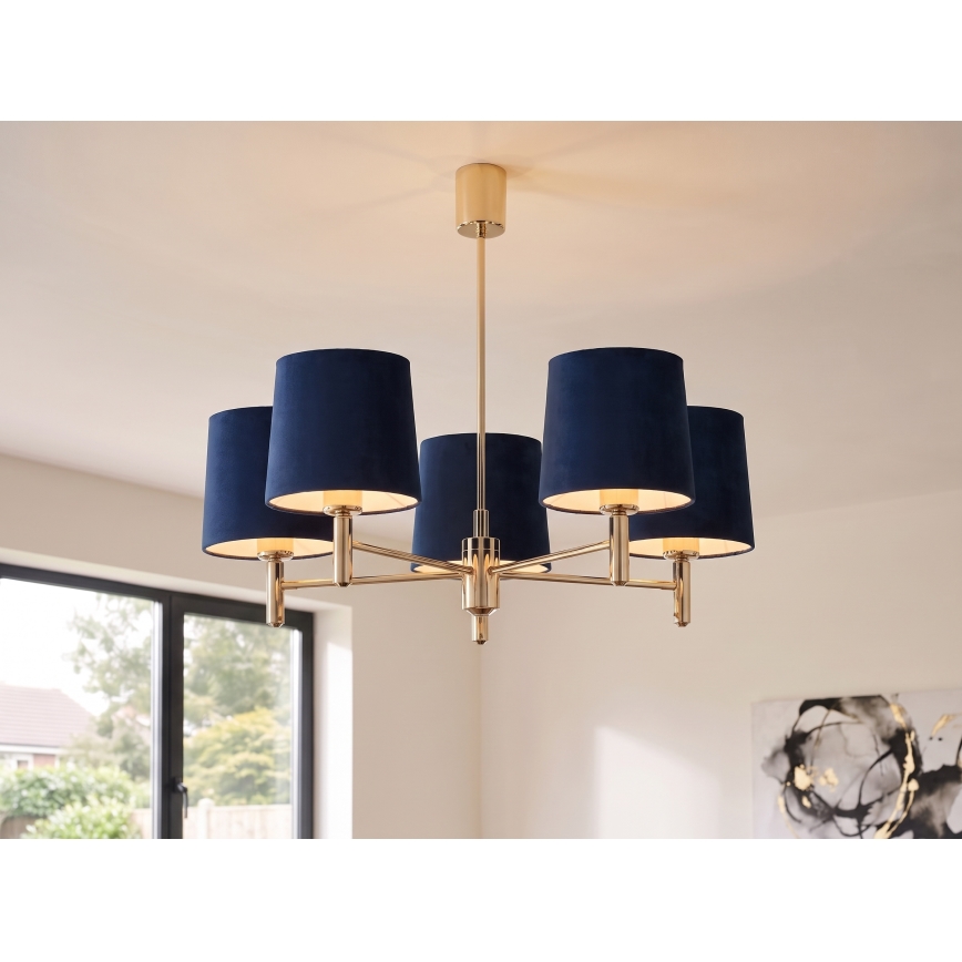 Brilagi - Loftlampe på stang MONTE 5xE27/60W/230V blå/guld
