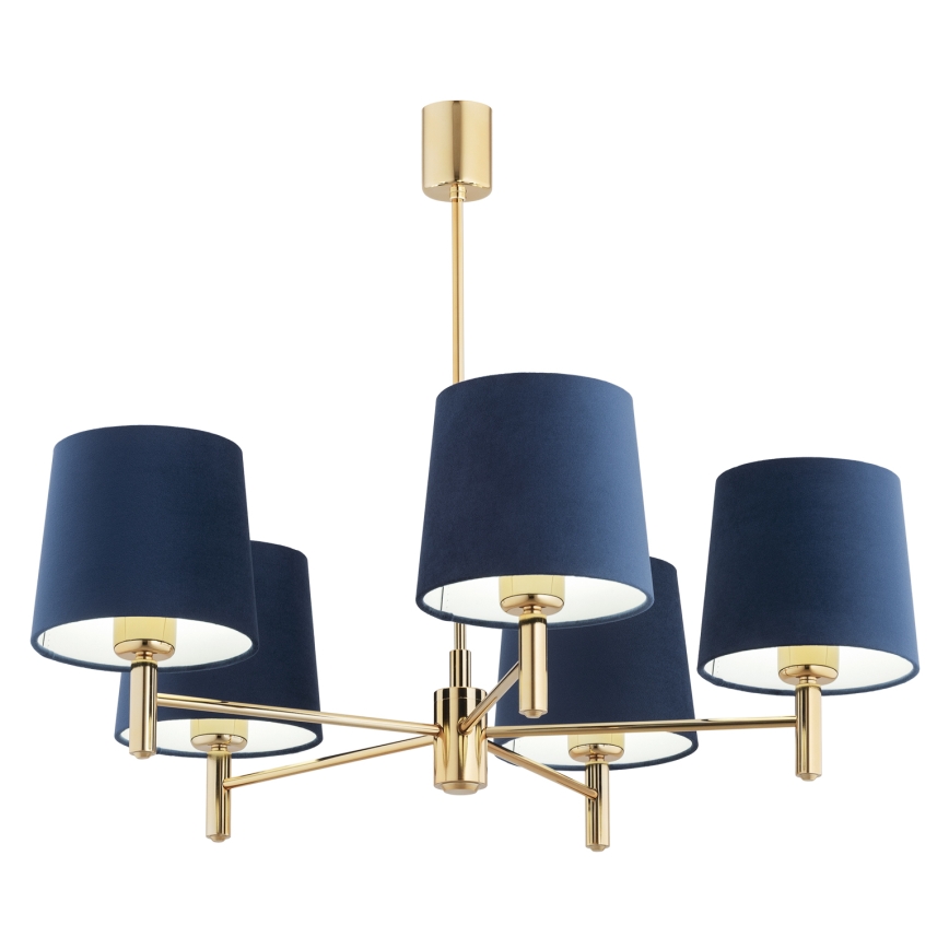 Brilagi - Loftlampe på stang MONTE 5xE27/60W/230V blå/guld