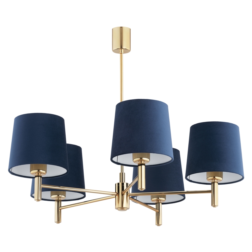 Brilagi - Loftlampe på stang MONTE 5xE27/60W/230V blå/guld