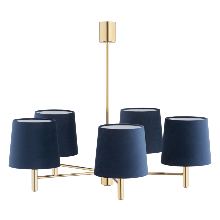 Brilagi - Loftlampe på stang MONTE 5xE27/60W/230V blå/guld