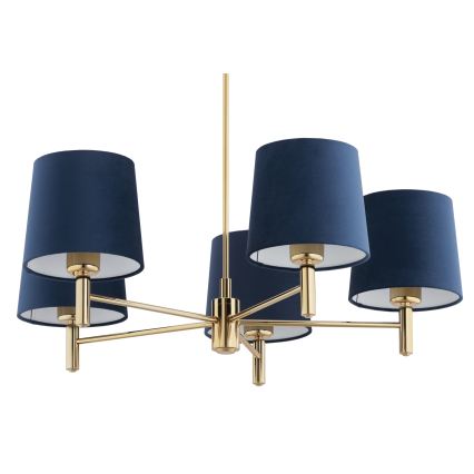 Brilagi - Loftlampe på stang MONTE 5xE27/60W/230V blå/guld