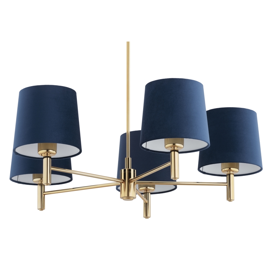Brilagi - Loftlampe på stang MONTE 5xE27/60W/230V blå/guld