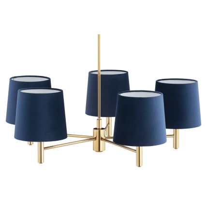 Brilagi - Loftlampe på stang MONTE 5xE27/60W/230V blå/guld