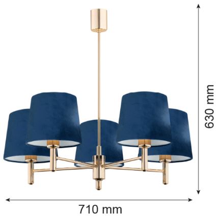 Brilagi - Loftlampe på stang MONTE 5xE27/60W/230V blå/guld