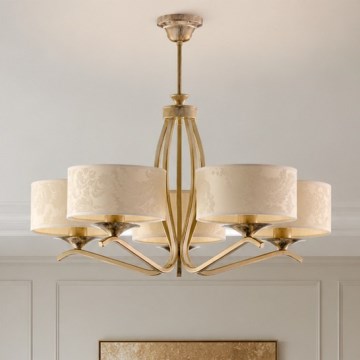 Brilagi - Loftlampe på stang SAPHIRE 5x E27/15W/230V Ø 66 cm creme/guld/patina