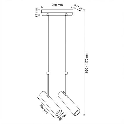 Brilagi - Loftlampe på stang SELE 2xGU10/30W/230V hvid