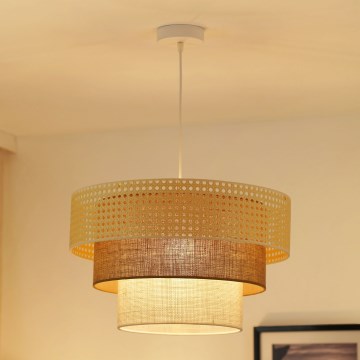 Brilagi - Loftlampe på wire CEDAR LUNETA 1xE27/15W/230V Ø 45 cm rattan/brun/krem