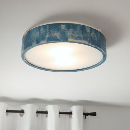Brilagi - Loftlampe PINO 2xE27/15W/230V fyrretræ/blå Ø 37,5 cm