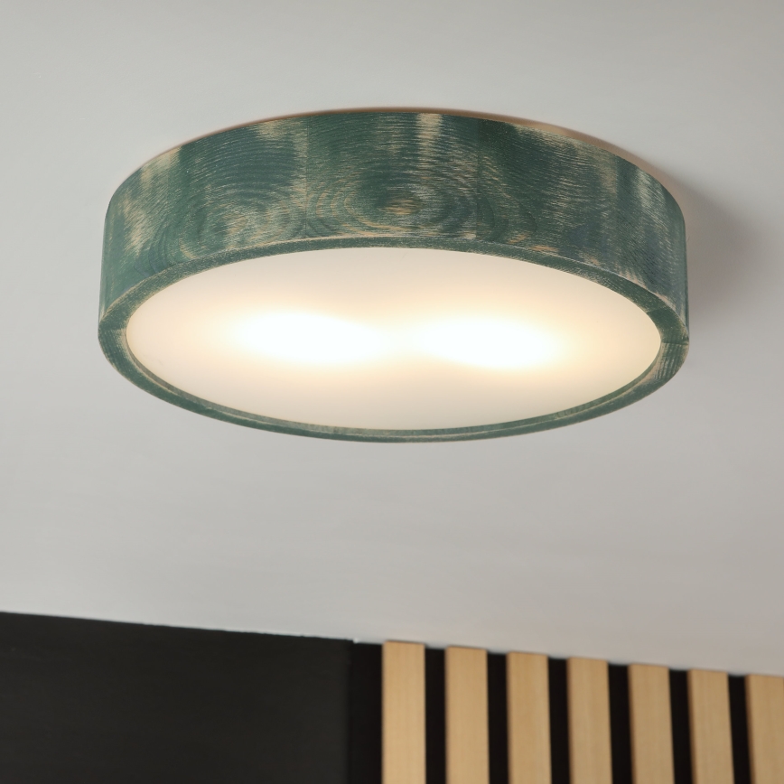 Brilagi - Loftlampe PINO 2xE27/15W/230V fyrretræ/grøn Ø 37,5 cm