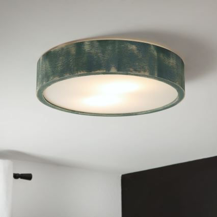 Brilagi - Loftlampe PINO 2xE27/15W/230V fyrretræ/grøn Ø 37,5 cm